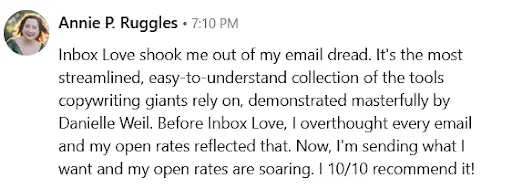 Testimonial Annie Ruggles Inbox Love Testimonial Annie Ruggles Inbox Love